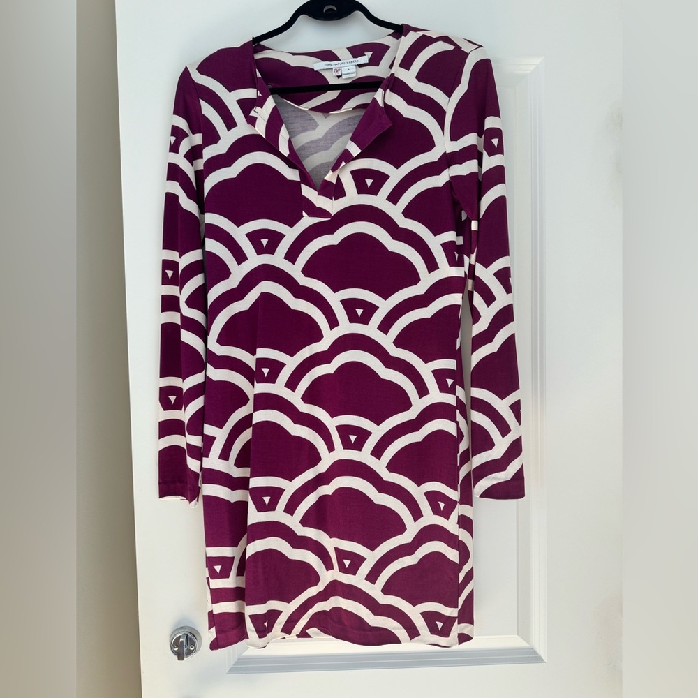 DVF Diane Von Furstenberg Silk Blend Knit Printed Shift Dress 6